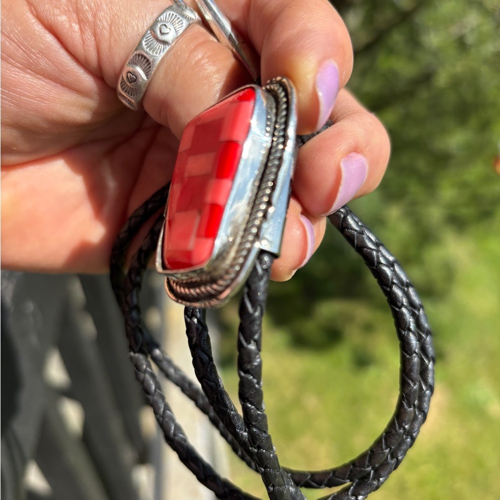 Red Stone Bolo Tie Necklace - Women's Jewelry - Picture 7 of 7